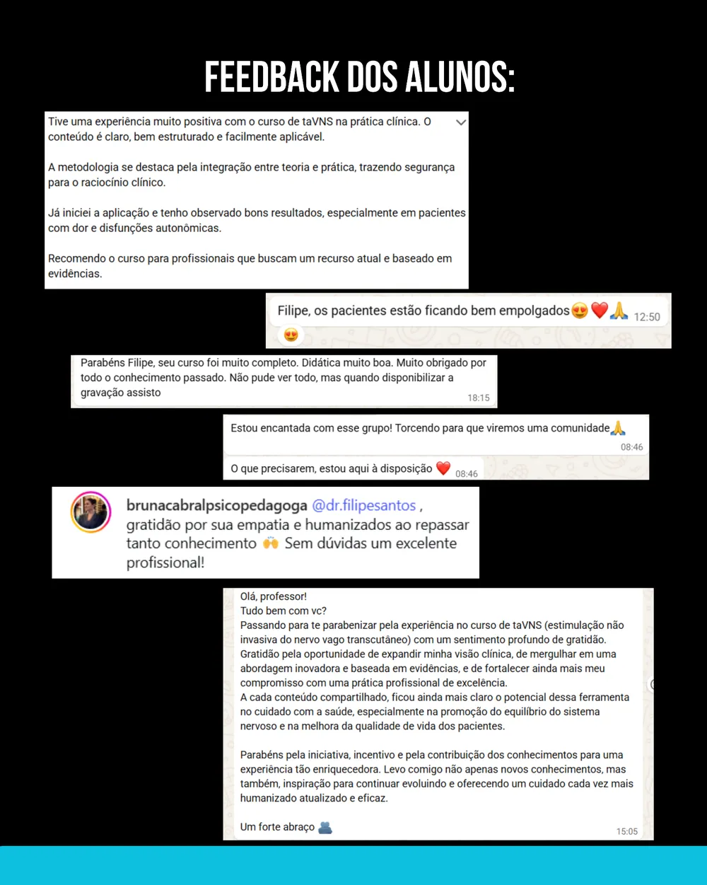 Feedbacks reais enviados pelos alunos do curso
