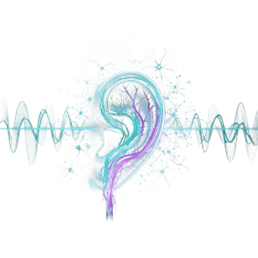 Ilustração científica do ramo auricular do nervo vago com conexões neurais